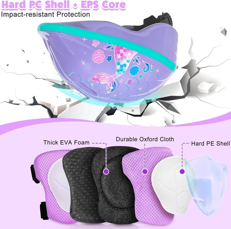 EllaSeek Toddler Helmet, Kids Helmet with LED Lights, Bike Helmets with Toddler Knee Pads and Elbow Pads Set for Kids 3-5-8 Girls Bicycle Scooter Skateboard Helmets - Image 4